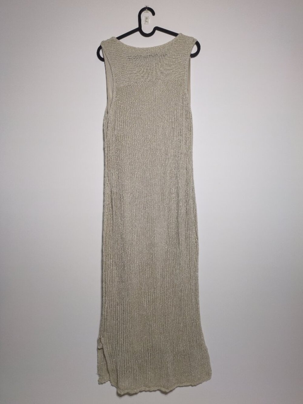 Zenergy By Chicos Maxi Dress Size 2 Large Knitted Linen Blend Beige Shimmer - Picture 3 of 8